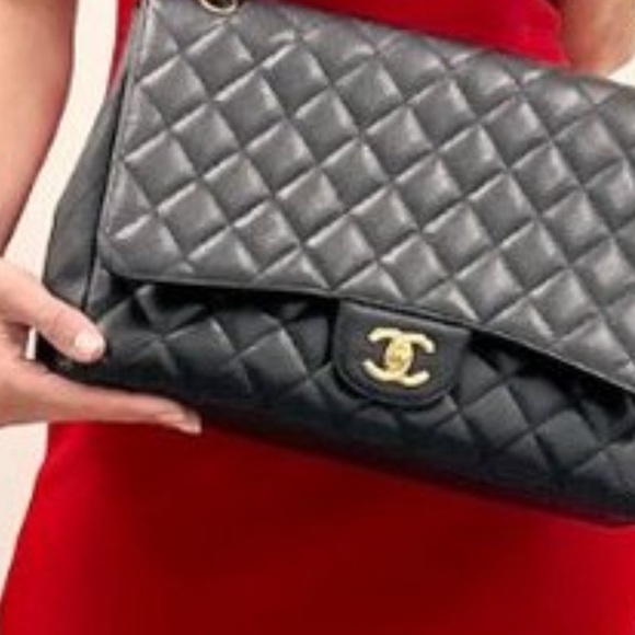 RARE🖤 CHANEL Modern Black Maxi Bijoux Chain Lamb Leather Quilted Flap Silver HW - Picture 15 of 16